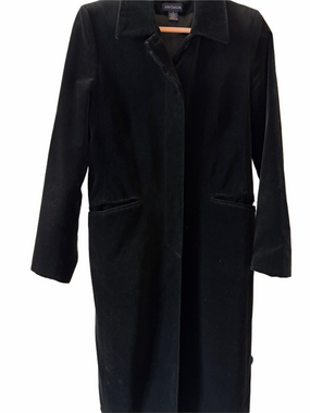 Ann Taylor classic black Velvet trench coat single style covered buttons 8.